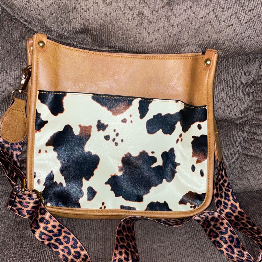 Cow print crossbody purse